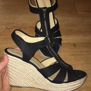 Black Michael Kors wedges with zipper front